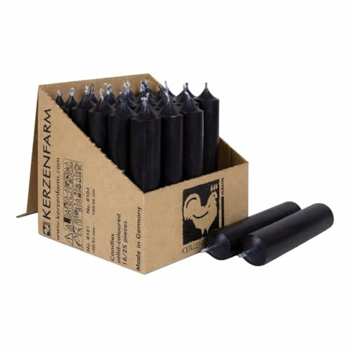 25 kurze Stabkerzen durchgefärbt 100x22mm | RAL Tafelkerzen mit 4h Brenndauer | Ohne Tropfen & Rußen | Leuchterkerzen für Deko | Made in Germany (Schwarz)