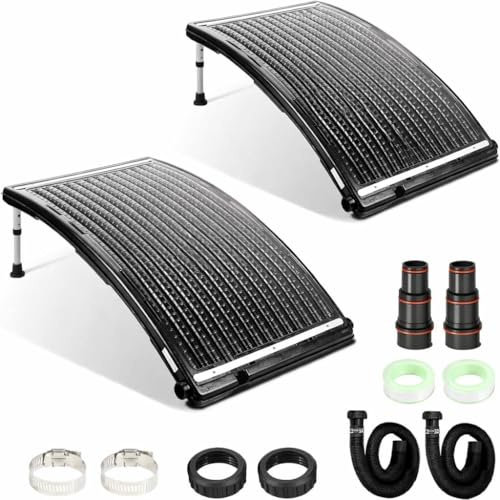 2026 uppgradering: 2-pack solpooluppvärmning, fyra nivåer höjdjusterbara stödfötter, poolvärmare solar för uppställnings- och installationsbassänger, inklusive adapter x 4, slangar x 4, terminaler x 4