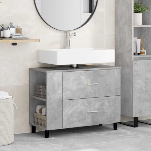 Tonture Lavabo grigio cemento in legno 80 x 35 x 60 cm con vano portaoggetti, cassetto, scaffale e porta, mobile sottolavabo moderno per bagno, mobile da bagno, versatile da montare, salvaspazio