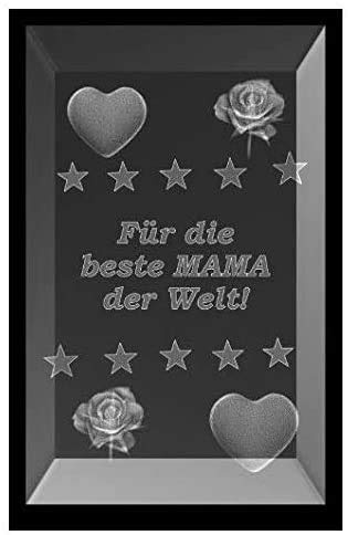 VIP-LASER 3D Glas Kristall Quader XL mit Text Für die Beste Mama der Welt (mit 5 LED Leuchtsockel Schwarz)