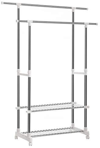 SONGMICS Kleiderständer/Kleiderständer mit Schuhregalen, LLR03W Stahlbeschichtetes Eisenrohr, 93,0 x 35,5 x 8,5 cm