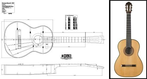 Aust Luthiers Supplies - Plan einer 1967 Hermann Hauser II Konzertgitarre - Vollmaßstab - Schwarz und Weiß