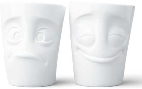 FIFTYEIGHT PRODUCTS / Tassen / Becher-Set Nr. 2, ohne Henkel „Vergnügt & Verdutzt“ (Porzellan, 2 x 350ml, Weiß, Made in Germany)