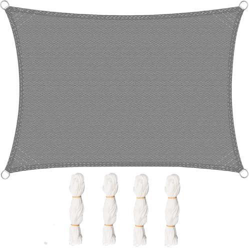 WOLTU Vela ombreggiante 5x7m in HDPE 180 g/m² Traspirante Tenda a Vela Parasole Rettangolare Protezione Solare Respirante Anti UV Giardino Esterni Grigio