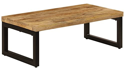 vidaXL Massivholz Couchtisch Kaffeetisch Tisch Beistelltisch Telefontisch Holztisch Sofatisch Wohnzimmertisch 100x50x35cm Mangoholz und Stahl