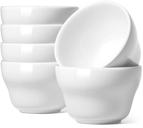 LE TAUCI Bouillon Cups 8 Ounce, Ice Cream Bowls, Small Bowls for Dessert Soup Chili Dipping Sauce Coffee Cupping - Set of 6, White
