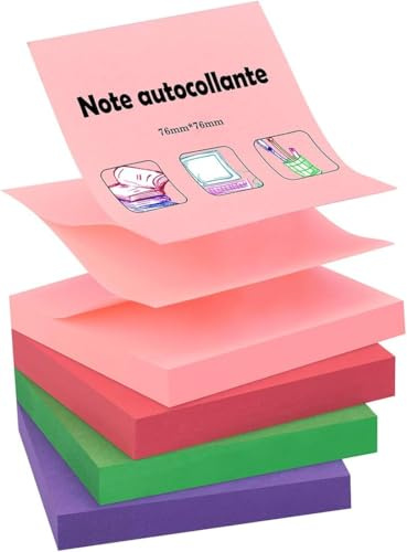 ZCZN Z-Notes Haftnotizen 76x76 mm, Klebezettel in 4 Farben, 4 Blöcke | 100 Blatt pro Block, perfekt für Schule, Zuhause und Büro, Farben: Rot, Grün, Rosa, Violett