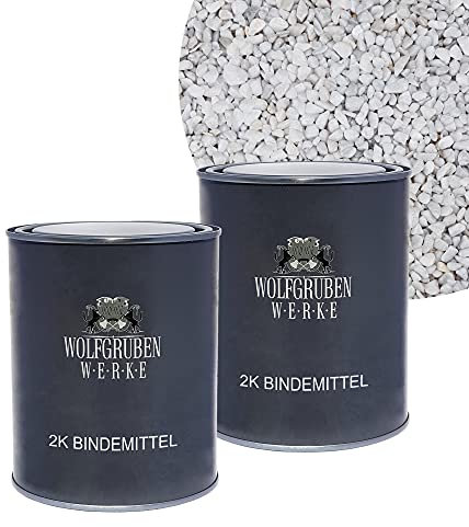 WO-WE Steinteppich SET 25kg Naturstein Marmorkies + 1,5kg Epoxidharz Bindemittel | Weiss 1-4mm