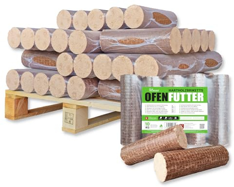 100kg Holzbriketts Nestro Hartholz Briketts Kamin Ofen Brikett Brennholz Heizbriketts aus Buche und/oder Eiche 10 x 10kg / 100kg Palette Nestro Brikett Rund