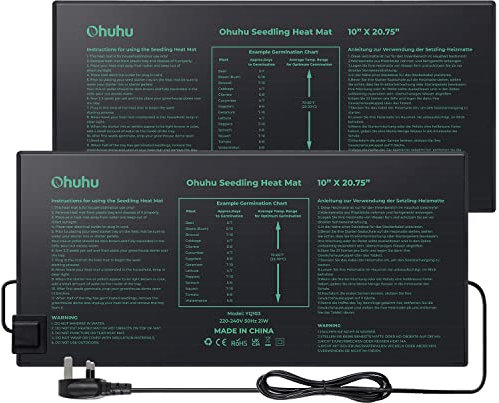 Ohuhu Seedling Heat Mat Heated Propagator 2 Pack, Plant Heating Mat Plant Warm Mat IP67 Waterproof, 21W Hydroponic Heating Pad Greenhouse Heating Pad for Seedling and Germination 10x 20.75