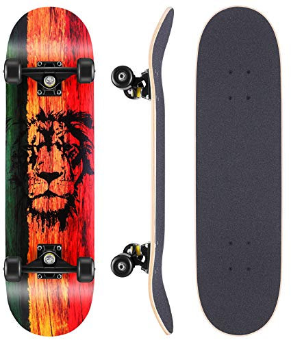 WeSkate Skateboard Komplettboard 79x20cm Holzboard mit ABEC-11 Kugellager 31 Zoll 7-lagigem kanadischem Ahornholz und 85A Rollen Löwe