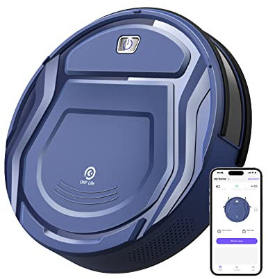 OKP Robot Aspirapolvere,Super Sottile Aspirapolvere Robot Domestiche Silenzioso Autocaricante,Aspirazione 2100Pa Controllo WiFi/App/Alexa,Ideale per Peli di Animali Tappeti Pavimento Duro