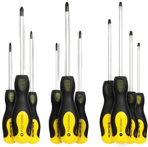 BLOSTM 10 Piece Magnetic Screwdriver Set - Chrome Vanadium Steel Screw Driver Set, Magnetic Tips Various Sizes - 4 X Flat Head Screwdrivers 3 X Cross Head Screwdriver 3 X Pozidrive Screw Drivers 10PCS