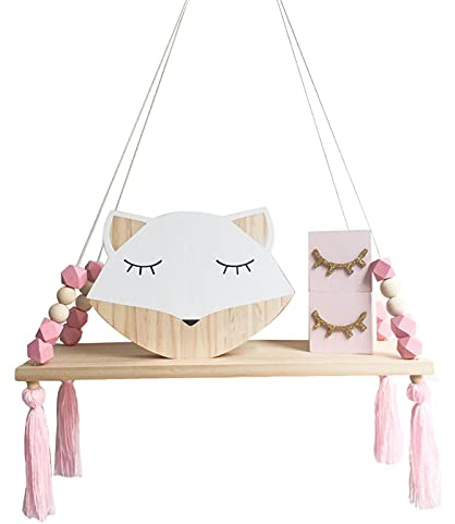 Washranp - Mensola da appendere in legno con nappe, multifunzione, per appendere la parete in legno, con espositore in legno, per soggiorno, colore: rosa