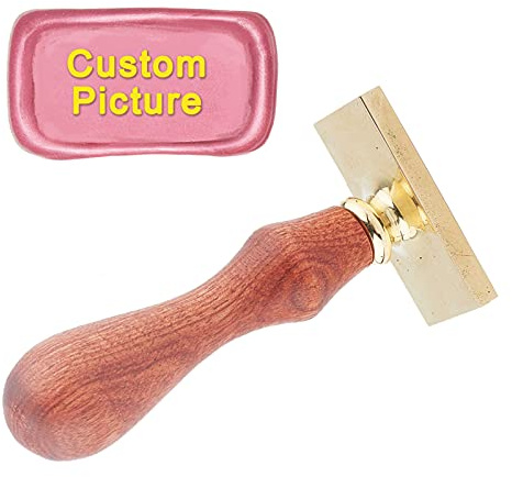 craspire Custom Wax Seal Stamp, Rechteck Siegellack Stempel Personalisiertes Logo Design Bild Foto Gravierte Holzgriff Messing Rundkopf Siegelstempel