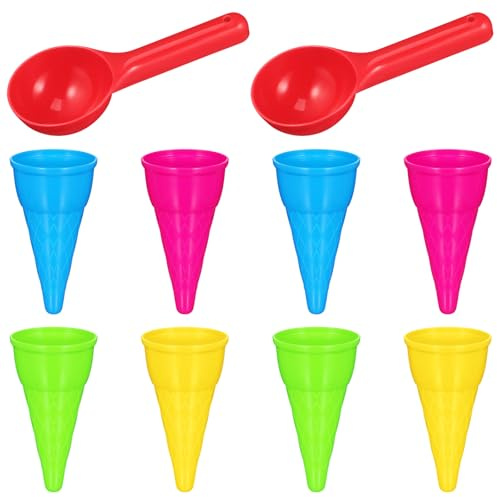 Kisangel 10pcs Plastic Ice Cream Cones Kids Ice Cream Scoop Set Outdoor Beach Toys Kids Sand Mold Toys for Seaside Play Sand Toys(Random Color)