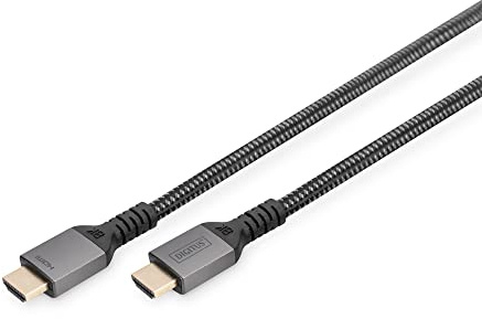 DIGITUS HDMI-Kabel – 2 m – UltraHD 8K 60Hz – HDMI 2.1 – HDR, eARC, CEC | UHD 4k 120Hz – Ethernetkanal – Vergoldete Kontakte – Nylon-Mantel – Für TV, Beamer, Monitor, Spielekonsolen, PC – Schwarz
