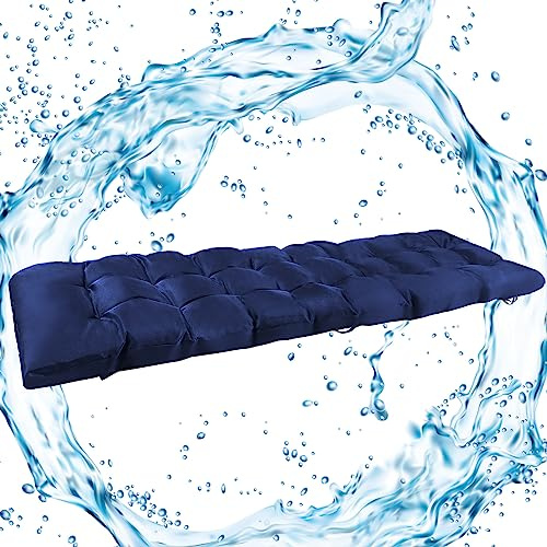 Thyle 63 x 19 Inch Bench Swing Replacement Cushions, 2-3 Seater Waterproof Patio Furniture Outdoor Cushions, Rocking Chairs Long Bench Pad for Lawn Garden(Blue,1 Pcs)