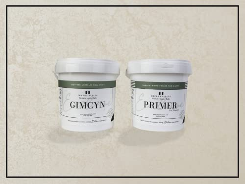 Impera Italia Gimcyn - Textured, Metallic Effect, Bespoke Decorative Wall Paint Bundle. Includes 1kg of Paint and 0.5L of Primer - Covers 5SQM - In Colour WHITE AGATE.