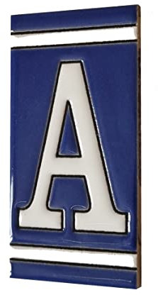 11 x 5,5 cm Azulejos de cerámica pintados a mano de color azul clásico con números y letras (baldosa letra A)