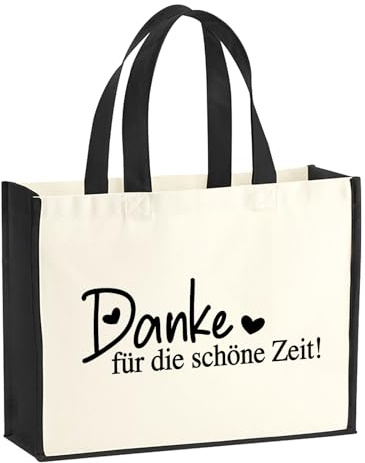 Huuraa Jutetasche Danke für die schöne Zeit Herzen Geschenk | Großer Shopper 21 Liter Juteshopper Black Tasche aus Jute und Baumwolle Einkaufstasche Geschenkidee Tragetasche mit Motiv
