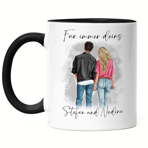 Kiddle-Design Pärchen Tasse Schwarz Personalisiert Paar Valentinstag Jahrestag für Sie und Ihn Geschenk Partner Freund Freundin Liebesgeschenke