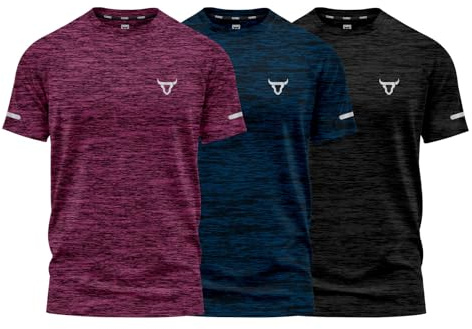Pack of 3 Mens Workout Short Sleeve T-Shirts Athletic Fit Fast Drying Moisture Wicking Sports Style T-Shirts (UK, Alpha, XL, Regular, Regular, Pack of 3 Blue Black Maroon)