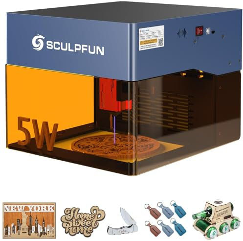 SCULPFUN iCube Pro 5W Mini Laser Engraving Machine, Desktop Laser Engraver with 0.06mm Precision, 10000mm/min High-Speed Engraving Laser Cutter with Filtering System Temperature Alarm, 130x130mm