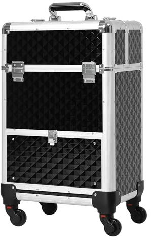 HOMCOM Maleta de Maquillaje Profesional con Cajón 34x25x62 cm Negro