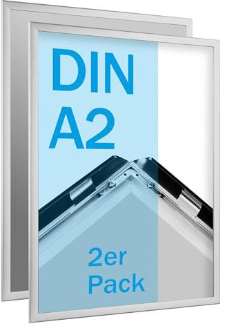 SPRINTIS Klapprahmen A2, silber, 2 Stück Plakatrahmen mit 2 cm Profil und Gehrung, Klemmrahmen mit UV-Schutzfolie inklusive Befestigungsmaterial