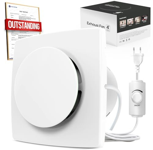 BUMSOU Ventilateur Extracteur d'Air 100 mm Silencieux, Contrôleur de Vitesse Variable, Extracteur Air 28 dB, Ventilation Puissante IPX4 VMC Salle de Bain, Idéal Aerateur pour Salle de Bain WC Garage