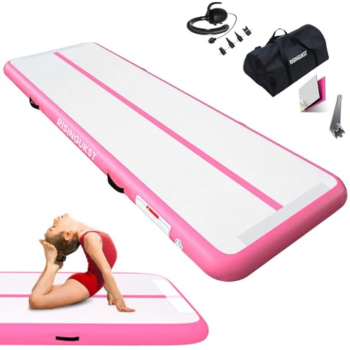 RISINGUKST Air Matte Track, 2/3/4/5/6m Aufblasbar Gymnastikmatte Turnmatte Tumbling Matten 10cm/15cm/20cm hoch mit Luftpumpe