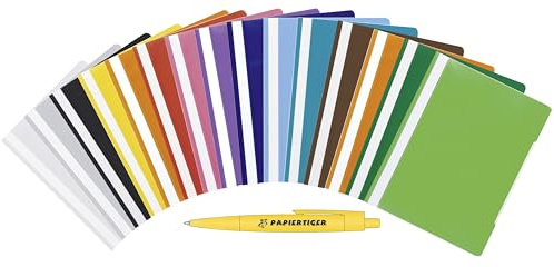 Papiertiger Schnellhefter Marke Brunnen PP für Schule und Büro mit Papiertiger Kugelschreiber (Schulqualität, 14er Sortierung, 14er Pack)