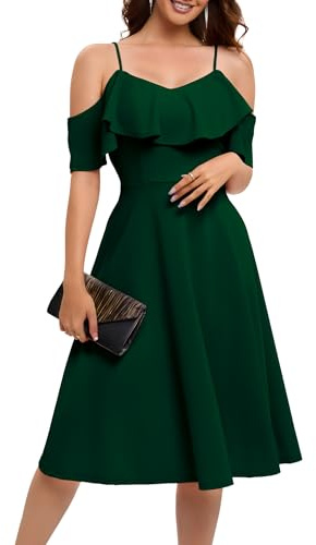Bbonlinedress Dam Off The Shoulder cocktailklänning, formell bröllop gäst bal fest hemkomst examen A-linje midiklänning, Mörkgrön, XS