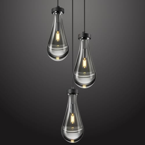 ZYBWL Schwarz Raindrop Pendelleuchten 3 flammig Küche Insel Kristalle hängelampe klar massivem Glas Pendelleuchte moderne Kronleuchter für Esszimmer Veranda Flur Wohnzimmer(Enthält keine Glühlampe)
