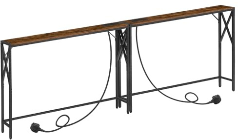 MAHANCRIS 2 Pack Console Table with Charging Station, 100 CM Narrow Sofa Table, Long Entryway Table, Hallway Table with USB Ports, Behind Couch Table with Power Outlets, Rustic Brown ACTHR151KE01S2VN1