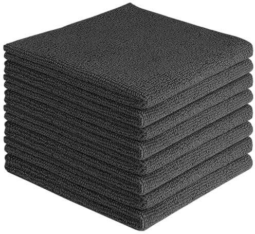 AIDEA Microfibre Cloth Pack of 8, Multifunctional Reusable Cleaning Cloths, Lint Free Streak Free Washable Cloth Duster for House, Kitchen, Car, Motorbike, Windows 30 x 30 cm, Black