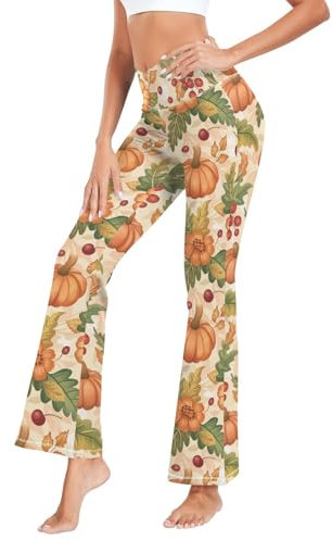 Fustylead Herbst Kürbis Herbst Blumen Blätter und Beeren Damen Bootcut Yogahose Kreuz Hohe Taille Glocke Schlaghose S-XXL, multi, XXL