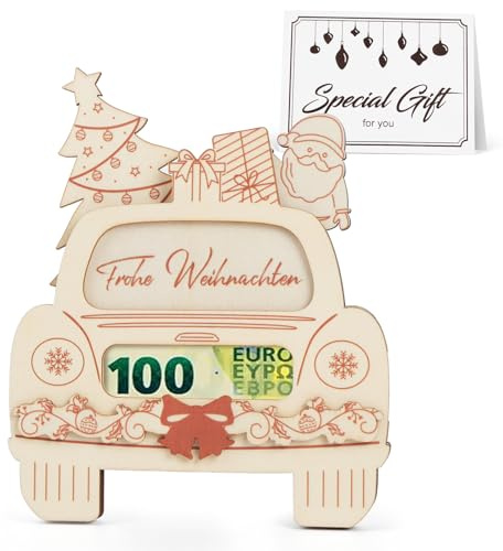 Geldgeschenk Weihnachten,Geldgeschenke Verpackung Weihnachten mit Grußkarte,Holz Geldgeschenke zu Weihnachten, Weihnachtliche Geldgeschenke für Freunde, Geschäftlich und Familie