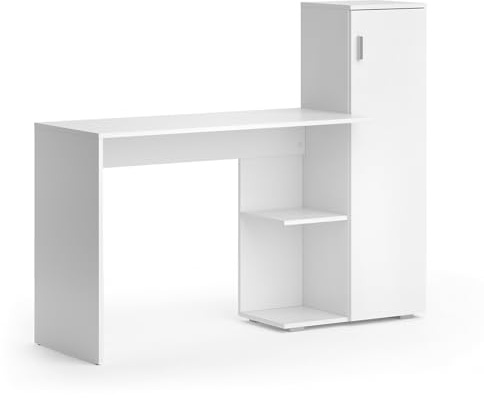 Vicco Table d'ordinateur Ritz, Blanc, 141.2x45.2cm, pour Une Utilisation comme Bureau avec Module d'étagère latéral
