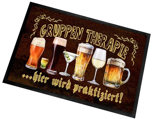 Herzbotschaft Fußmatte | Türmatte mit Spruch | 60x40cm | Gruppen Therapie ...Hier Wird praktiziert! | für innen und außen | Vorleger für die Haustür/Flur | Geschenk zur ersten Wohnung | Einweihung