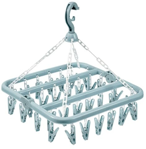 Percha de Calcetines, Tendederos Plegables, Colgante con 32 Pinzas, Tendedero para Calcetines,Tenderetes Interior Exterior, Colgadores Plegables para Tender Ropa, Calcetines,Ropa Interior, Azul