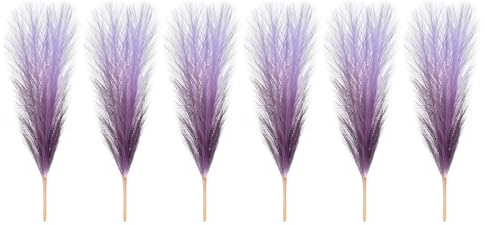 PATIKIL 45cm (17) Hierba de Pampas Falsa, 6 Piezas de Decoración Boho para el Hogar Tallos Esponjosos Artificiales para Arreglos de Flores, Púrpura Oscuro Degradado