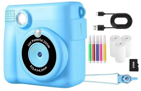 Boddceto Portable Thermal Printing Camera Mini Fashion Children'S Gift for Instant Automatic Focusing Blue