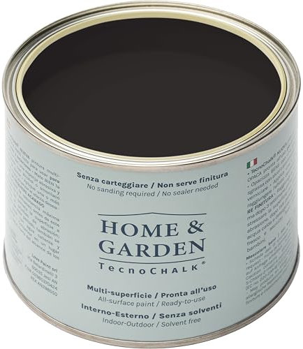 TecnoChalk® Home & Garden Nuova Chalk Paint Extra Forte - Non Richiede Finitura – Ricolora Senza Carteggiare Casa e Giardino - Vernice tutto-in-uno - Senza Solventi - Colore Nero (500 ml)