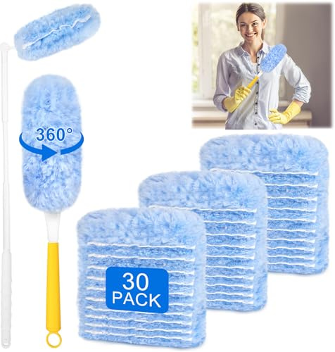 30 Stück Staubmagnet Nachfüllpack mit 2 Handgriffen, Staubwedel Set, Duster für Tierhaare, Staub und Schmutz, Praktisches Staubmagnet Set für Haushalt und Büro