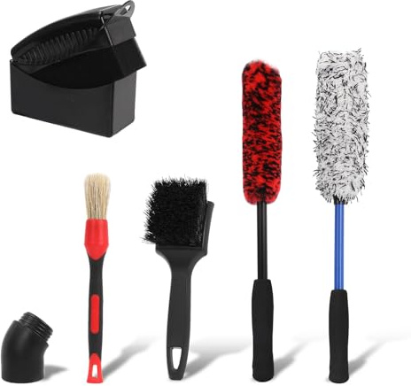 Miosugo Set di 6 spazzole per auto, spazzola per pulizia cerchioni, applicatore per pneumatici, spazzola per dettagli auto, strumento di pulizia in microfibra, set per la cura dei pneumatici per