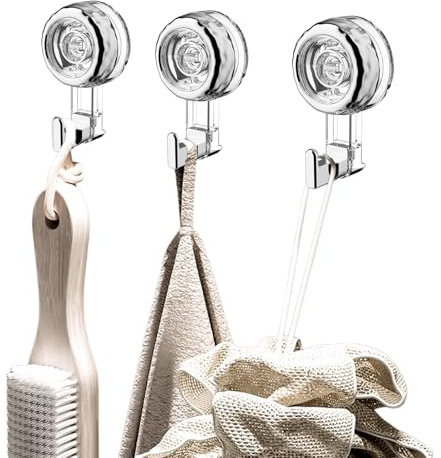 Culinavog Ganchos de Ventosa de Plástico, 3 Piezas Sin Agujeros Colgador Toallas Ventosa, Perchero Ventosa Giratorio Multiusos, Gancho de Succión de Vacío Transparentes para Pared de Ducha (Blanco)