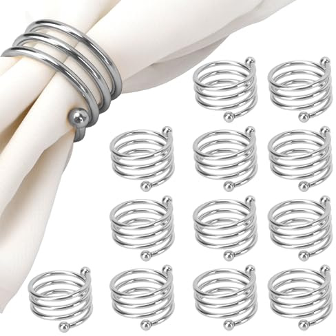 Napkin Rings - 12Pcs Silver Premium Metal Napkin Holders,Durable & Reusable Tableware Decor,Elegant Dining Accessories For Weddings,Christmas & Dinner Parties,Perfect For Home Hosts & Event Planners