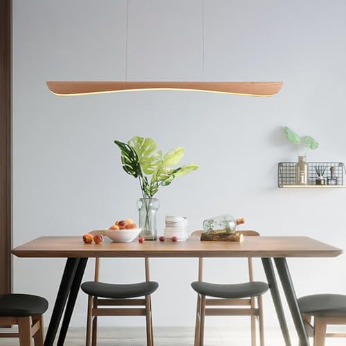 Deliouay Suspension Luminaire LED Moderne, Bois Dimmable Lampe à Lustre Table à Manger avec Télécommande,Réglable suspension cuisine, Moderne Suspendue Pour Bureau, lustre salle à manger (100cm)